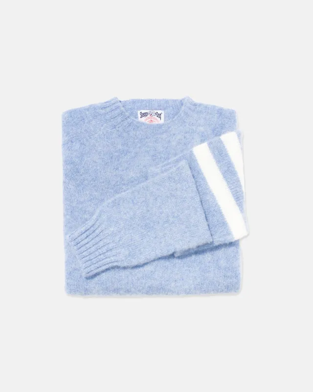 Made-in-Scotland Light Blue Sleeve Stripe Shaggy Dog Sweater  - Trim Fit sold by J. Press