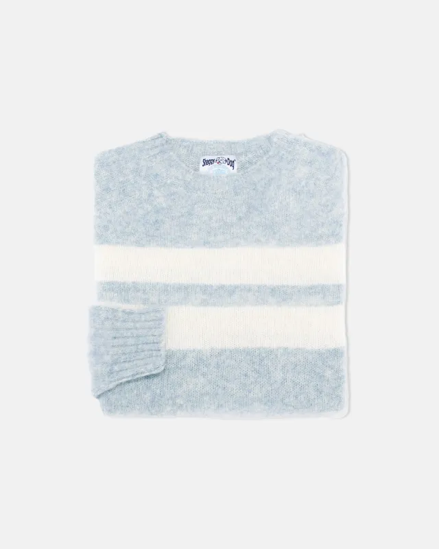 Made-In-Scotland Light Blue University Stripe Shaggy Dog Sweater - Trim Fit sold by J. Press