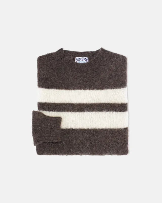 Made-In-Scotland Brown University Stripe Shaggy Dog Sweater  - Trim Fit sold by J. Press