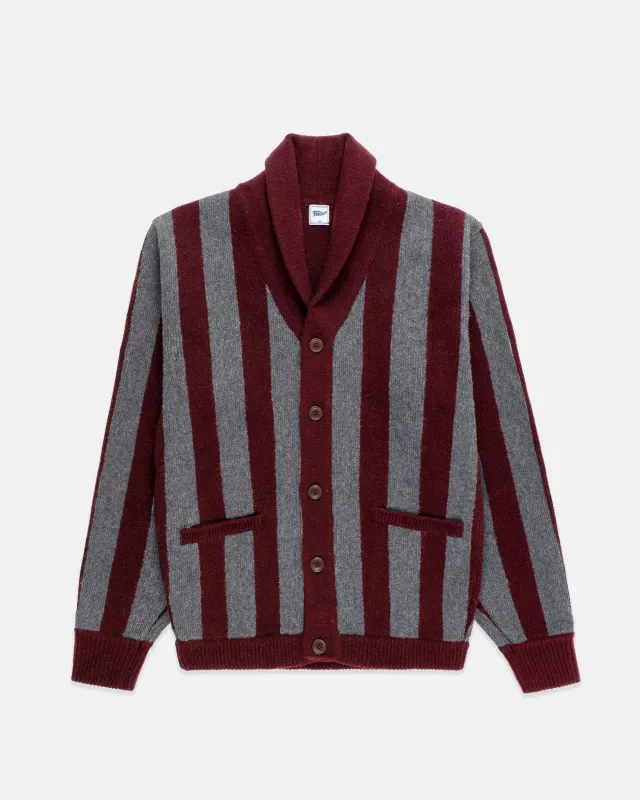 Burgundy & Grey Striped Varsity-Style Cotton Cardigan - Trim Fit sold by J. Press