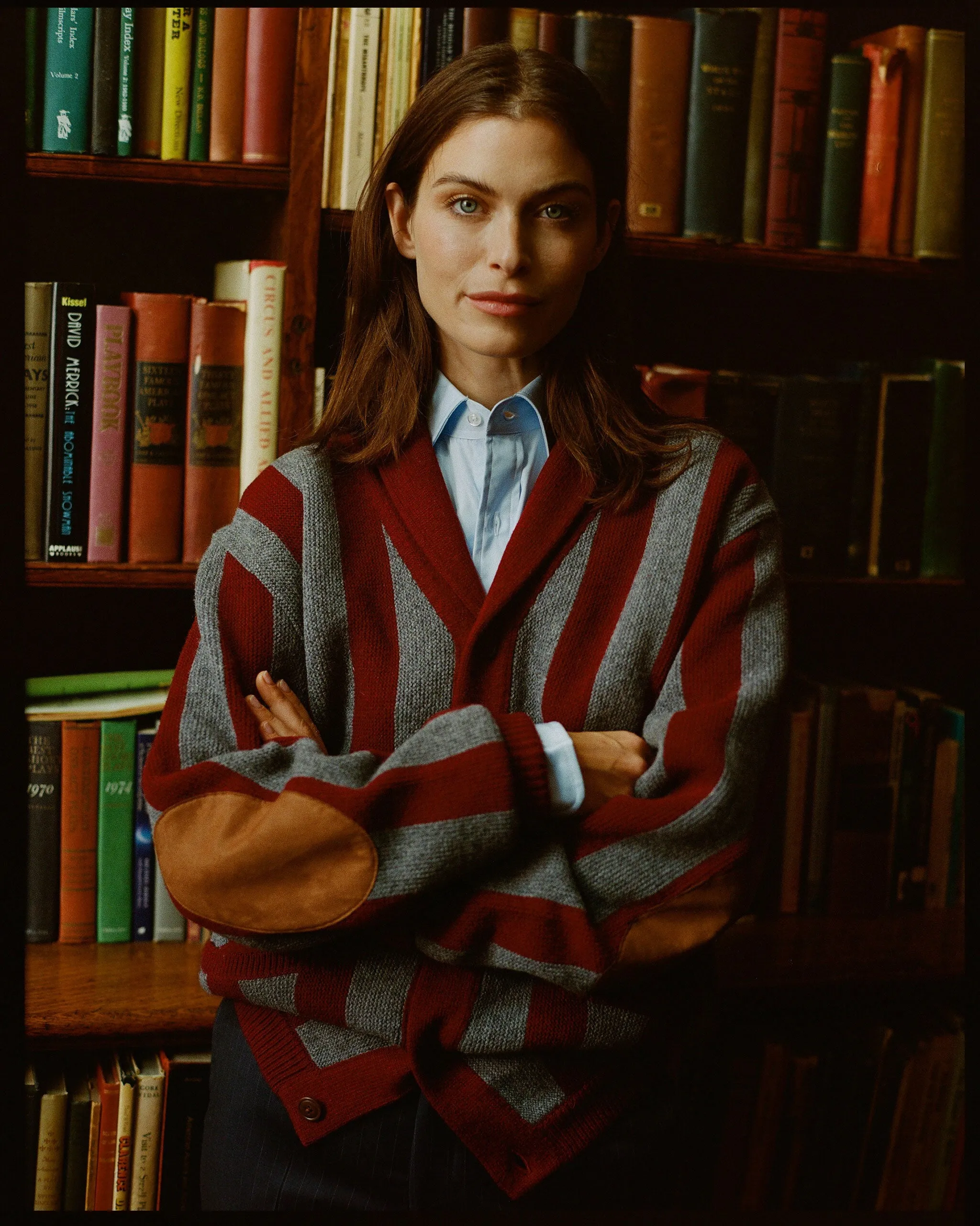 Burgundy & Grey Striped Varsity-Style Cotton Cardigan - Trim Fit sold by J. Press product image thumbnail 2