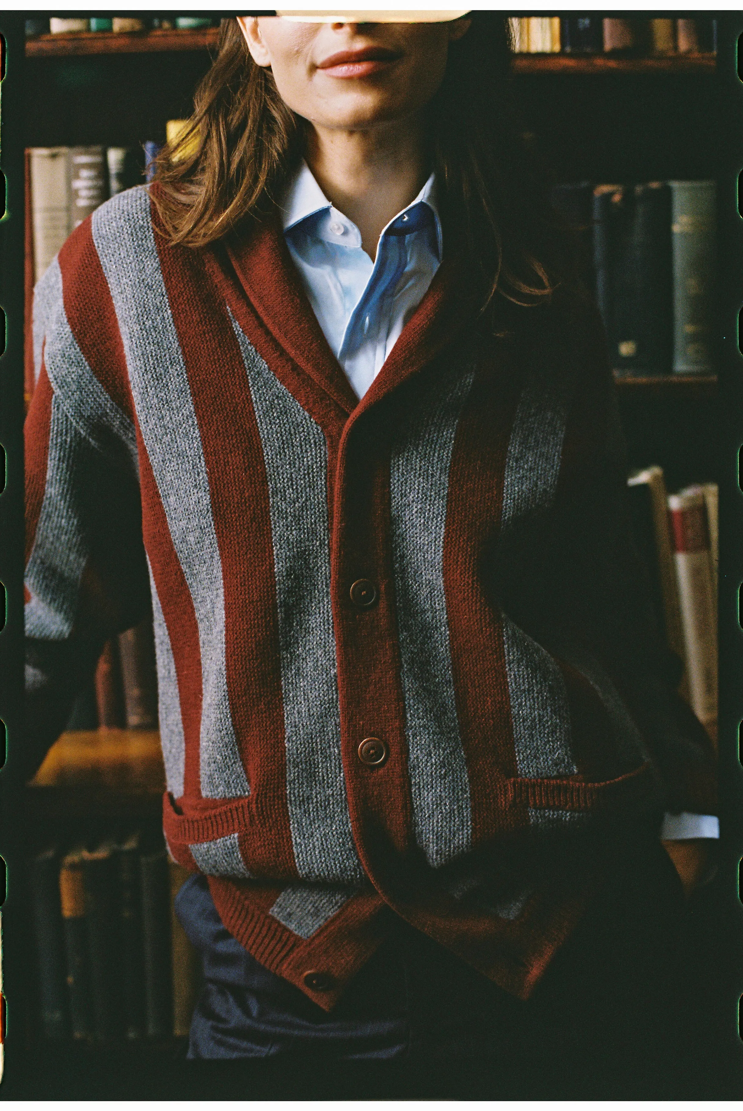 Burgundy & Grey Striped Varsity-Style Cotton Cardigan - Trim Fit sold by J. Press product image thumbnail 3