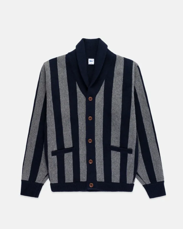 Navy & Grey Striped Varsity-Style Cotton Cardigan - Trim Fit sold by J. Press