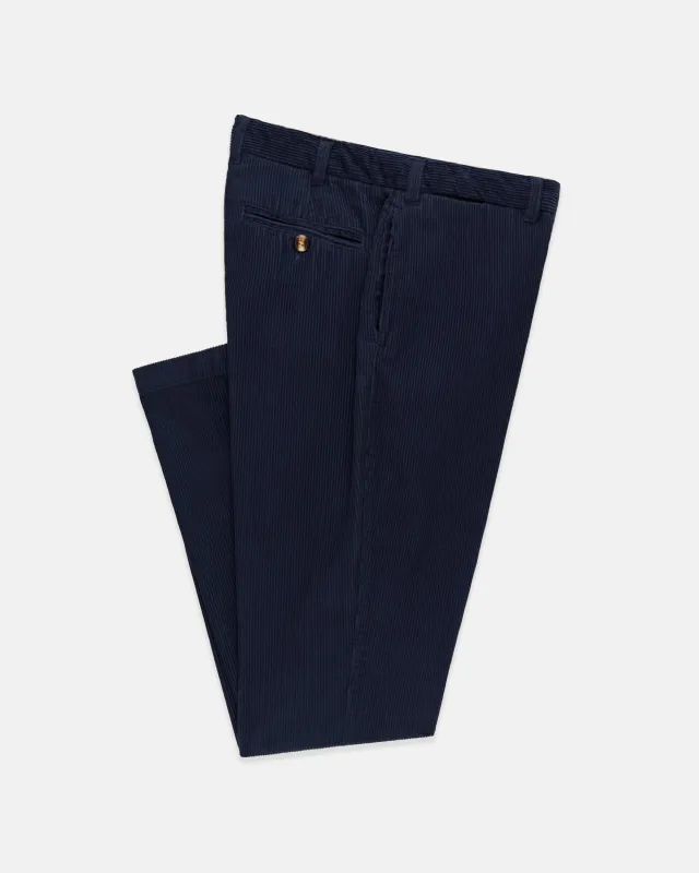 Solid Navy Wide Wale Corduroy Trouser - Trim Fit sold by J. Press