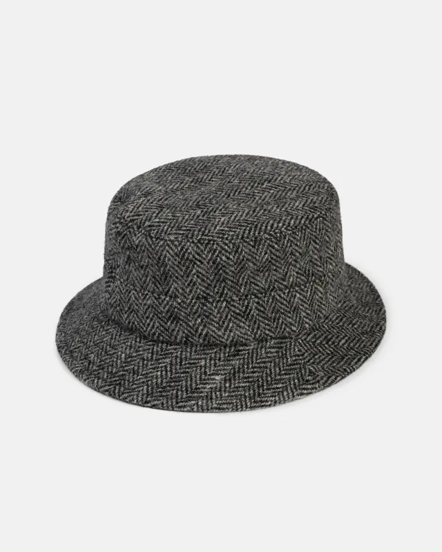 Made-in-Italy Grey Herringbone Harris Tweed Bucket Hat sold by J. Press