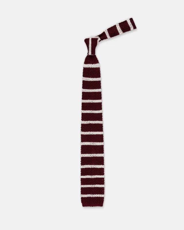 Made-in-Italy Burgundy & White Bar Stripe Silk Knit Tie sold by J. Press
