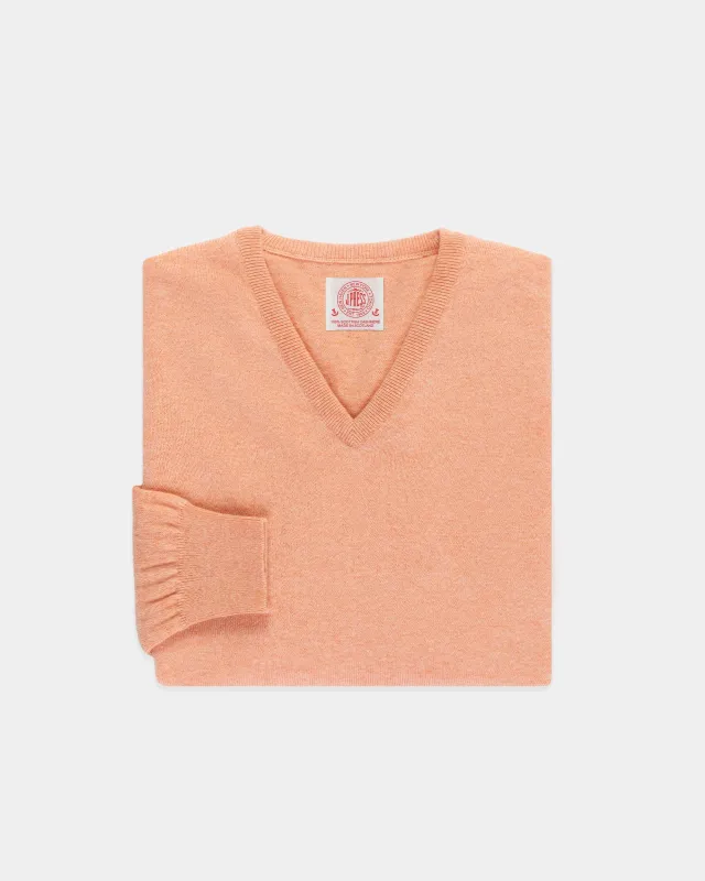 Made-in-Scotland Salmon Cashmere V-neck Sweater sold by J. Press