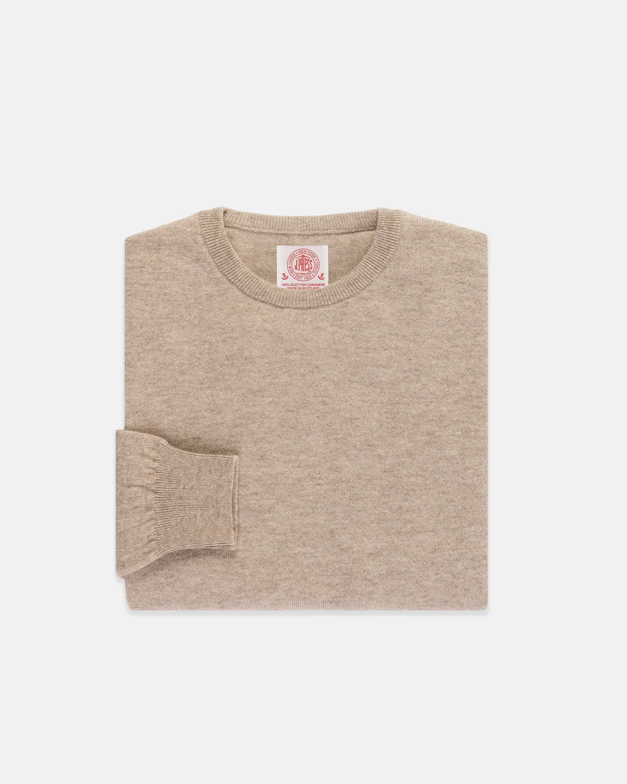 Made-in-Scotland Tan Cashmere Crewneck Sweater sold by J. Press