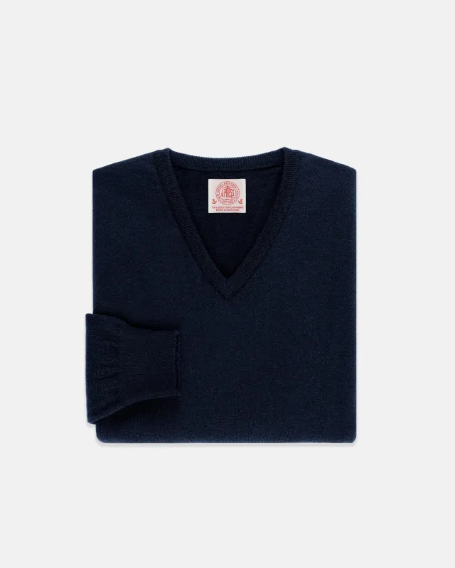 Made-in-Scotland Navy Cashmere V-neck Sweater sold by J. Press