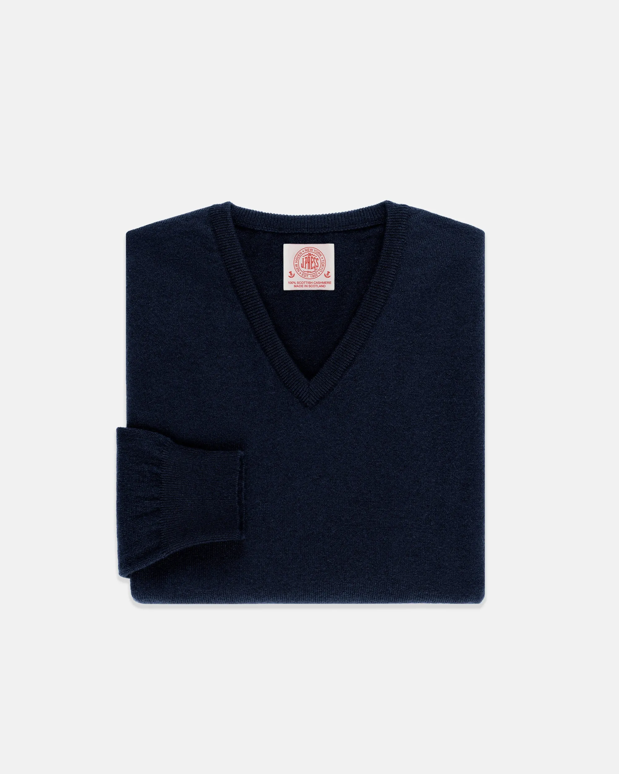 Made-in-Scotland Navy Cashmere V-neck Sweater sold by J. Press