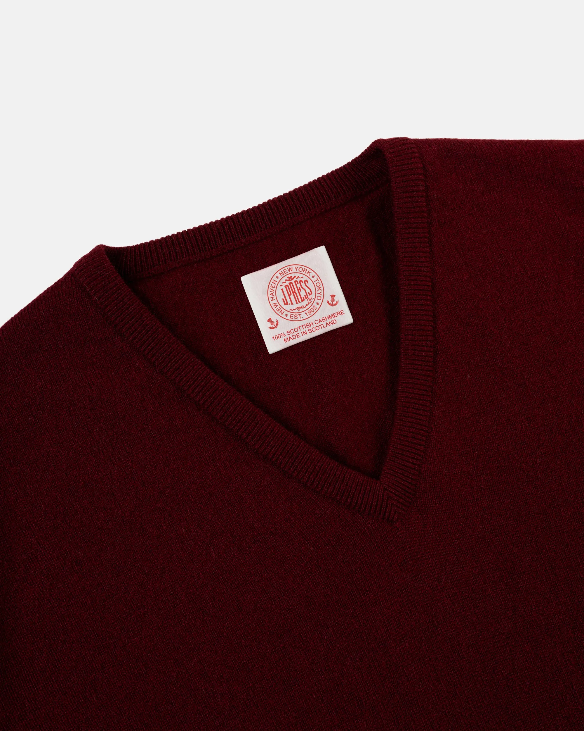 Made-in-Scotland Burgundy Cashmere V-neck Sweater sold by J. Press product image thumbnail 4