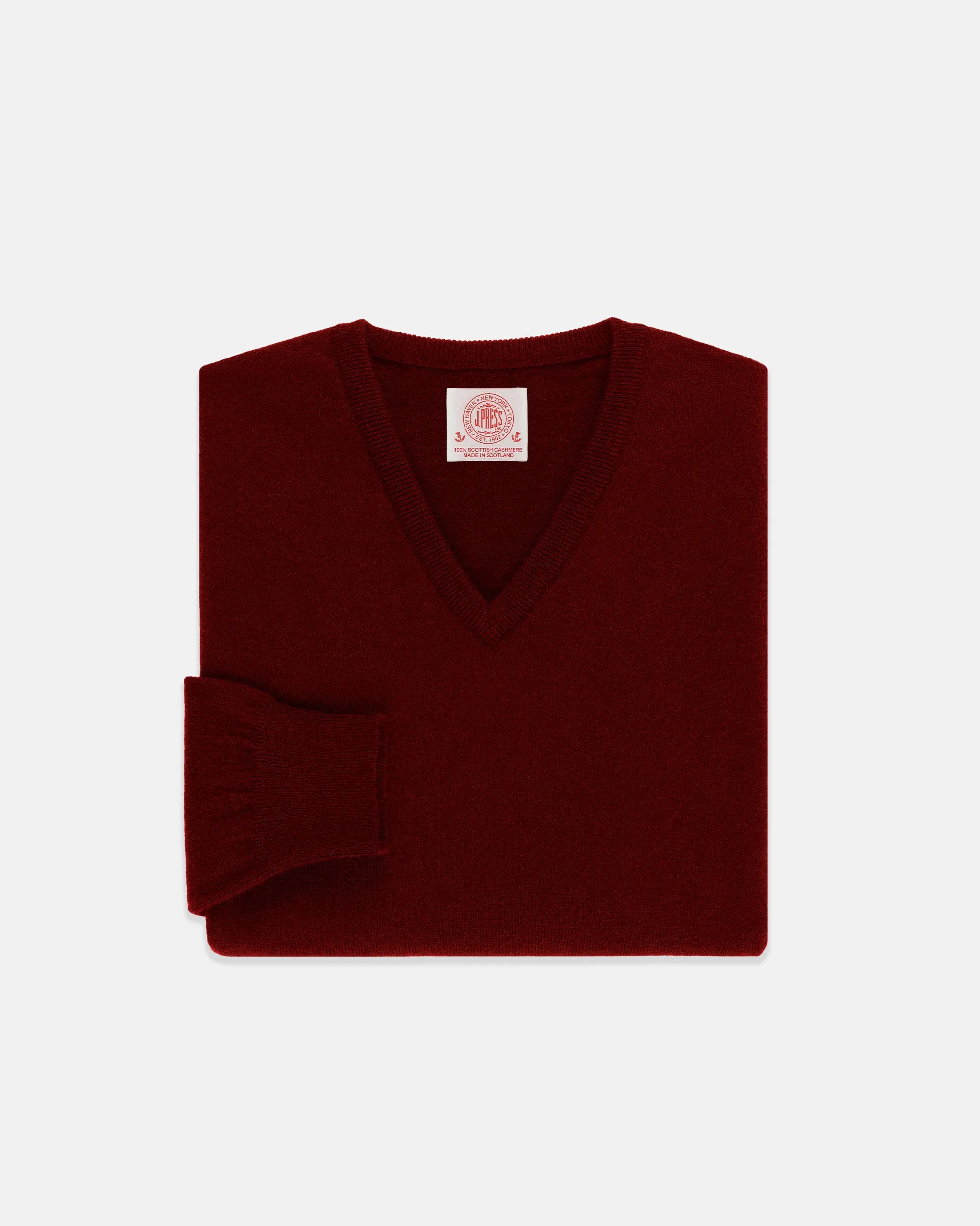 Made-in-Scotland Burgundy Cashmere V-neck Sweater sold by J. Press
