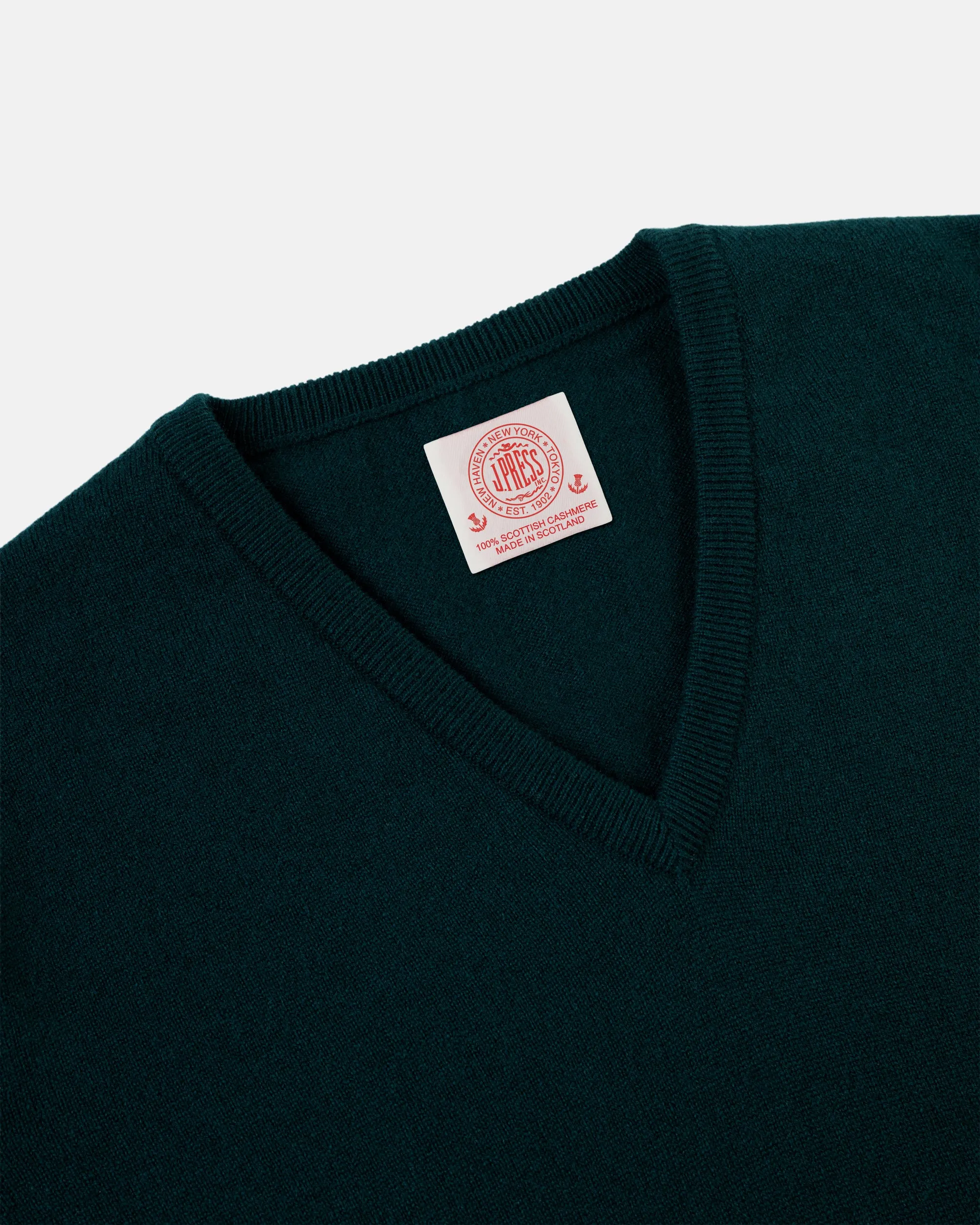 Made-in-Scotland Spruce Green Cashmere V-neck Sweater sold by J. Press product image thumbnail 4