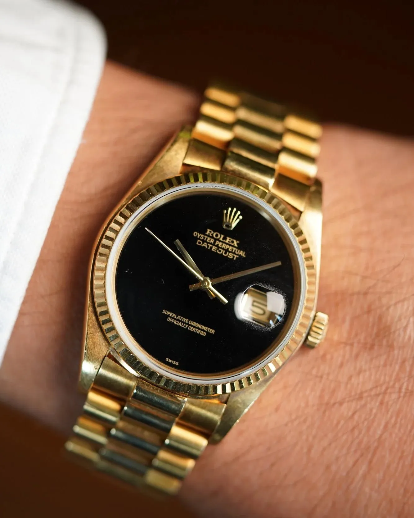 Rolex Onyx Datejust Reference 16018 in 18K Yellow Gold Unpolished sold by J. Press