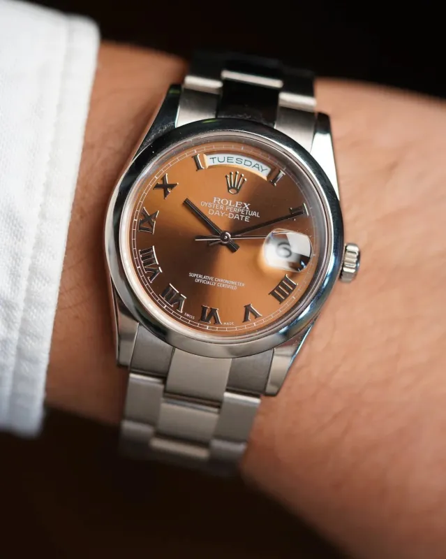 Rolex Day-Date Roman Dial Ref. 118209 in 18K White Gold Unpolished sold by J. Press