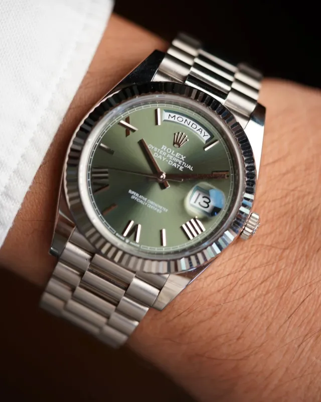 Rolex Day-Date Green Dial Ref. 228239 Full Set Unpolished New Condition sold by J. Press