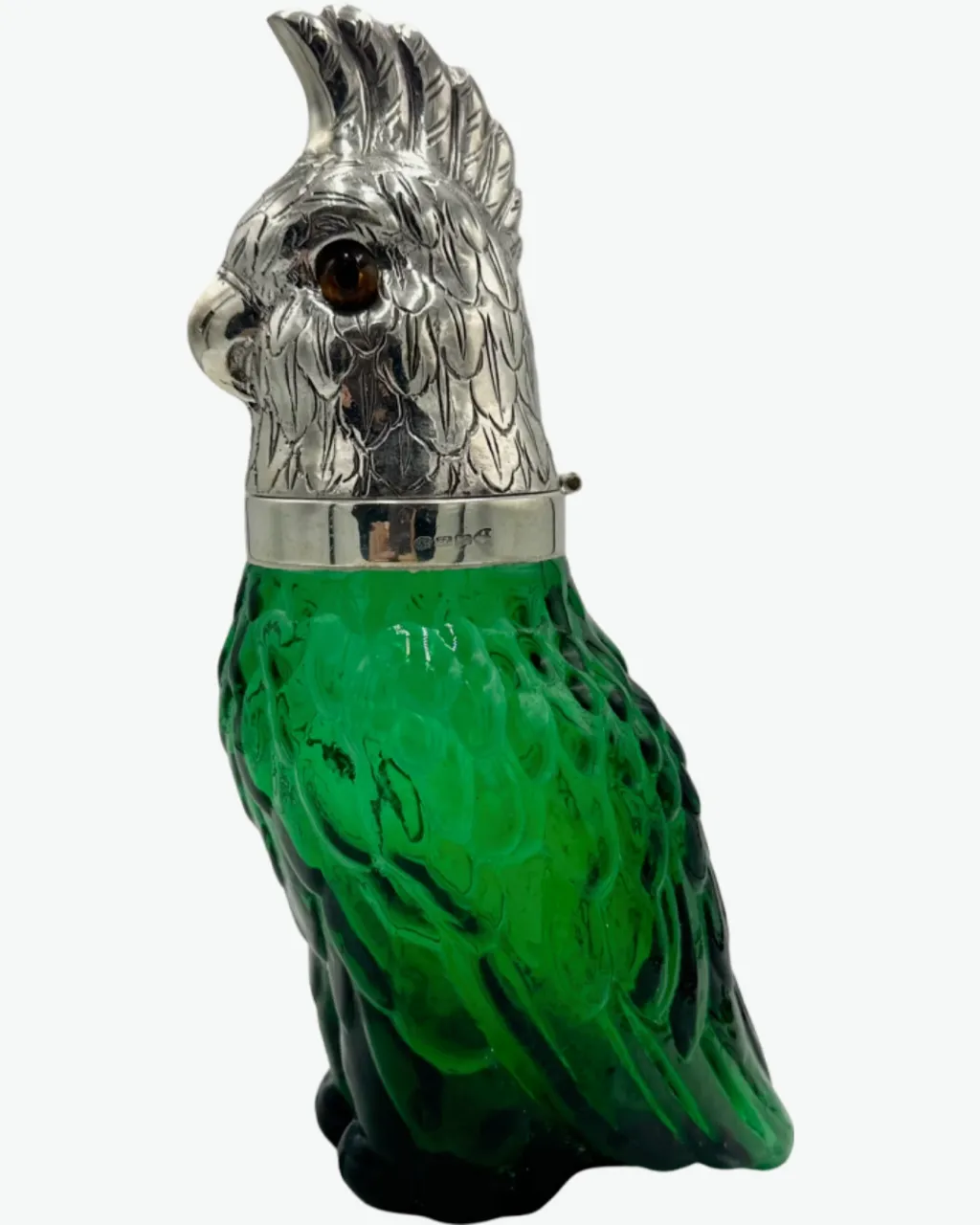 Vintage Novelty Parrot Claret Jug Decanter Green Glass Silverplate sold by J. Press product image thumbnail 3