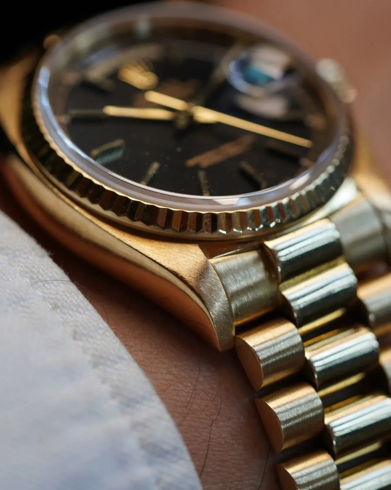 Rolex Black Dial Day-Date Reference 18038 in 18K Yellow Gold Full Set w/ Service Papers sold by J. Press product image thumbnail 4