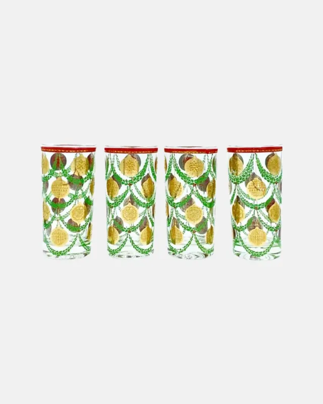 Vintage Set of 4 Culver Holiday Garland Highball Cocktail Glasses made by J. Press