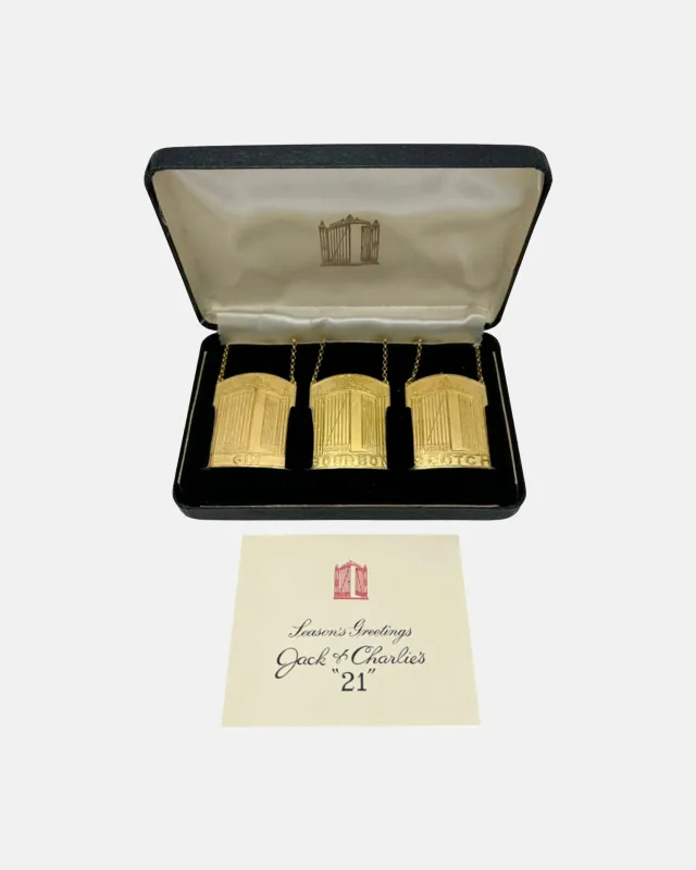 Vintage Set 3 The 21 Club NYC Restaurant Season's Greetings Decanter Tags sold by J. Press