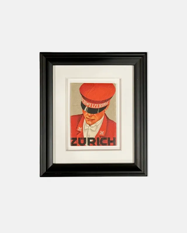 Vintage Hotel Schweizerhof Zurich Switzerland Framed Luggage Label sold by J. Press