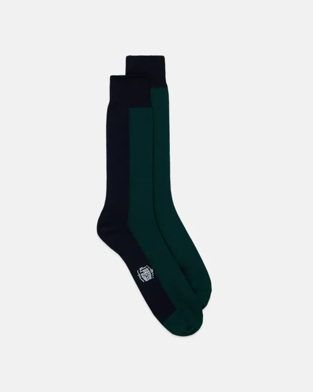 Made-in-Italy Green & Navy Vertical Stripe Cotton Socks sold by J. Press