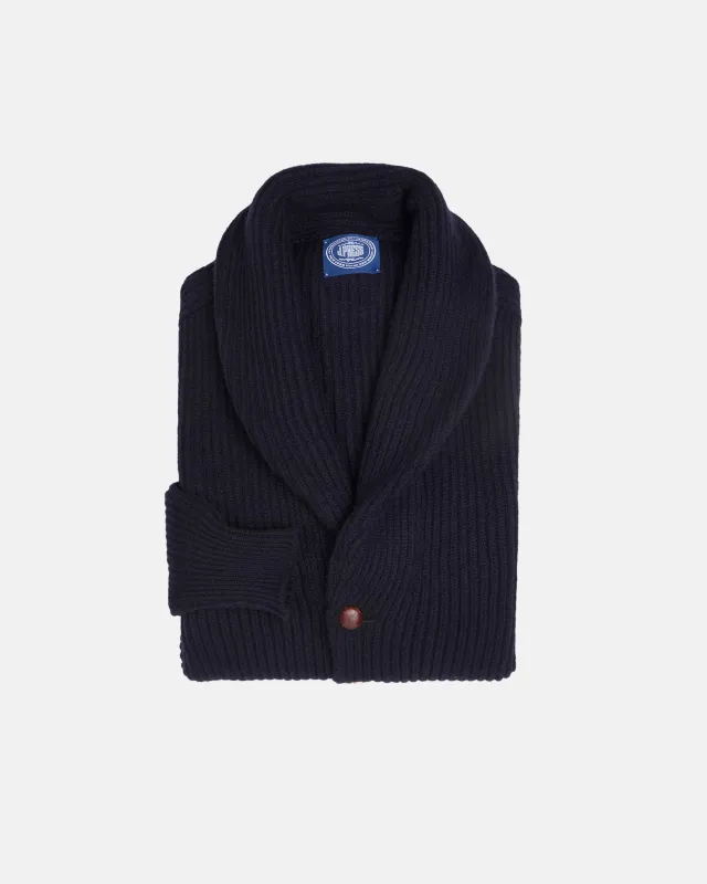 Made-in-Scotland Navy Cashmere Shawl Collar Cardigan sold by J. Press