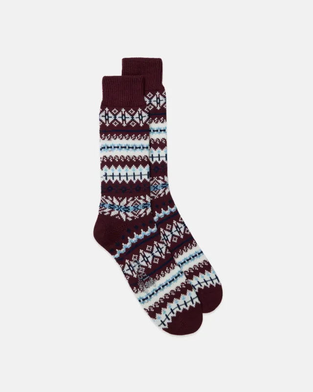 Made-in-England Burgundy Fair Isle Wool Socks made by J. Press
