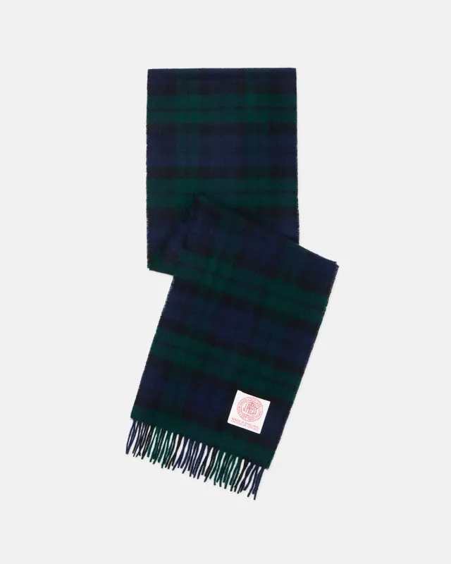 Made-in-England Blackwatch Tartan Merino Wool Scarf sold by J. Press