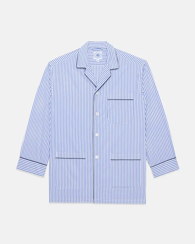 Made-in-Canada Blue Butcher Stripe Cotton Broadcloth Pajamas sold by J. Press