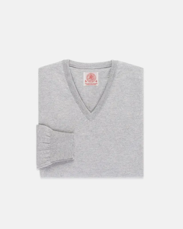 Made-in-Scotland Light Grey Cashmere V-neck Sweater sold by J. Press