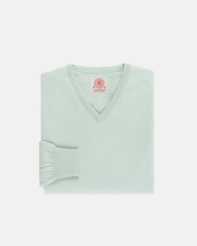 Made-in-Scotland Eton Blue Cashmere V-neck Sweater sold by J. Press