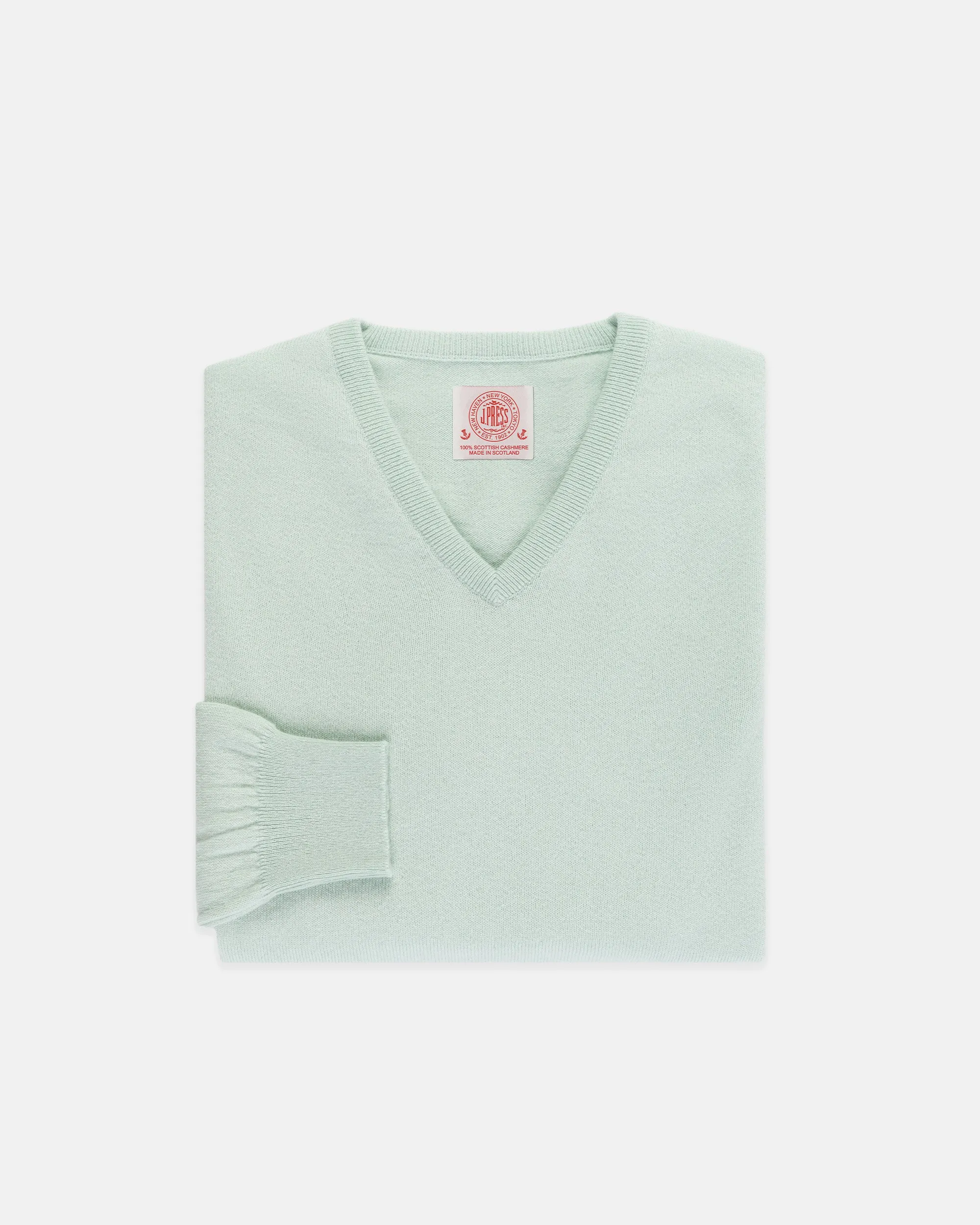 Made-in-Scotland Eton Blue Cashmere V-neck Sweater sold by J. Press