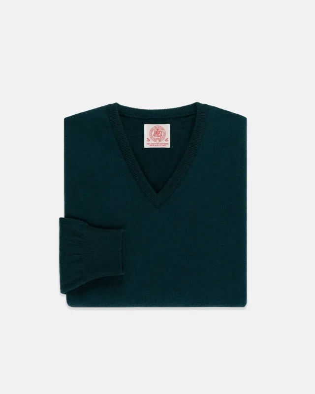 Made-in-Scotland Spruce Green Cashmere V-neck Sweater sold by J. Press