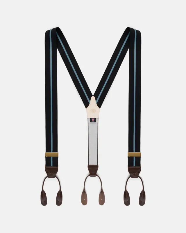 Made-in-England Navy & Light Blue Striped Barathea Braces made by J. Press