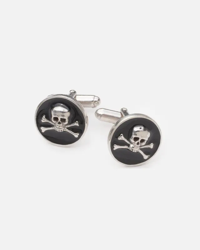 Skull & Crossbones Onyx & Silver Finish Cufflinks sold by J. Press
