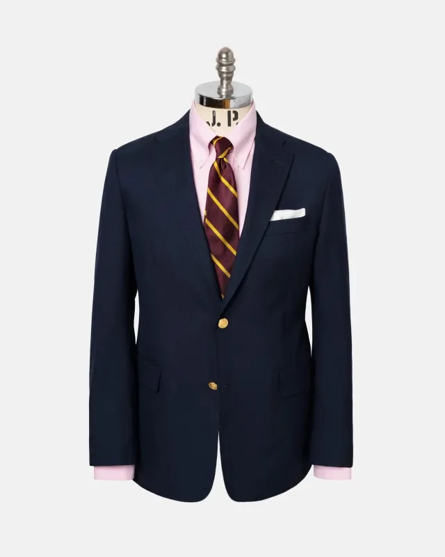 Made-in-USA Two-Button Darted Solid Navy Tropical Wool Blazer - Custom Make sold by J. Press