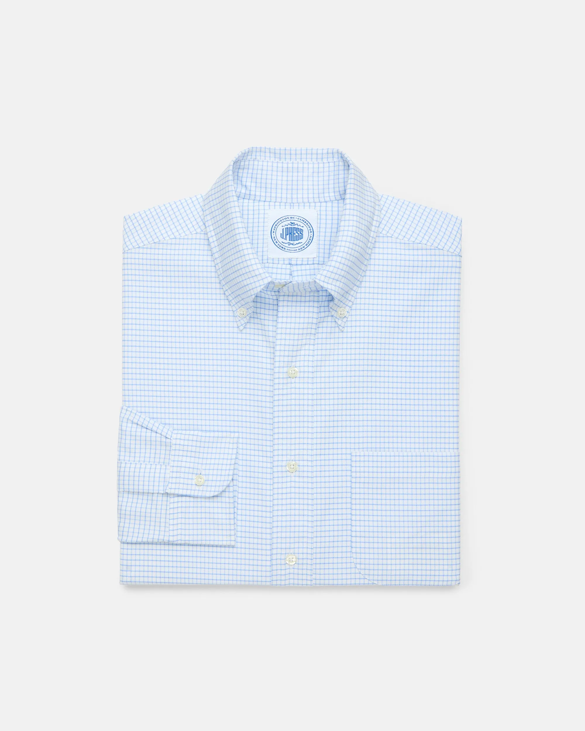 Made-in-USA Light Blue Tattersall Oxford Cloth Button Down Shirt - Classic Fit sold by J. Press