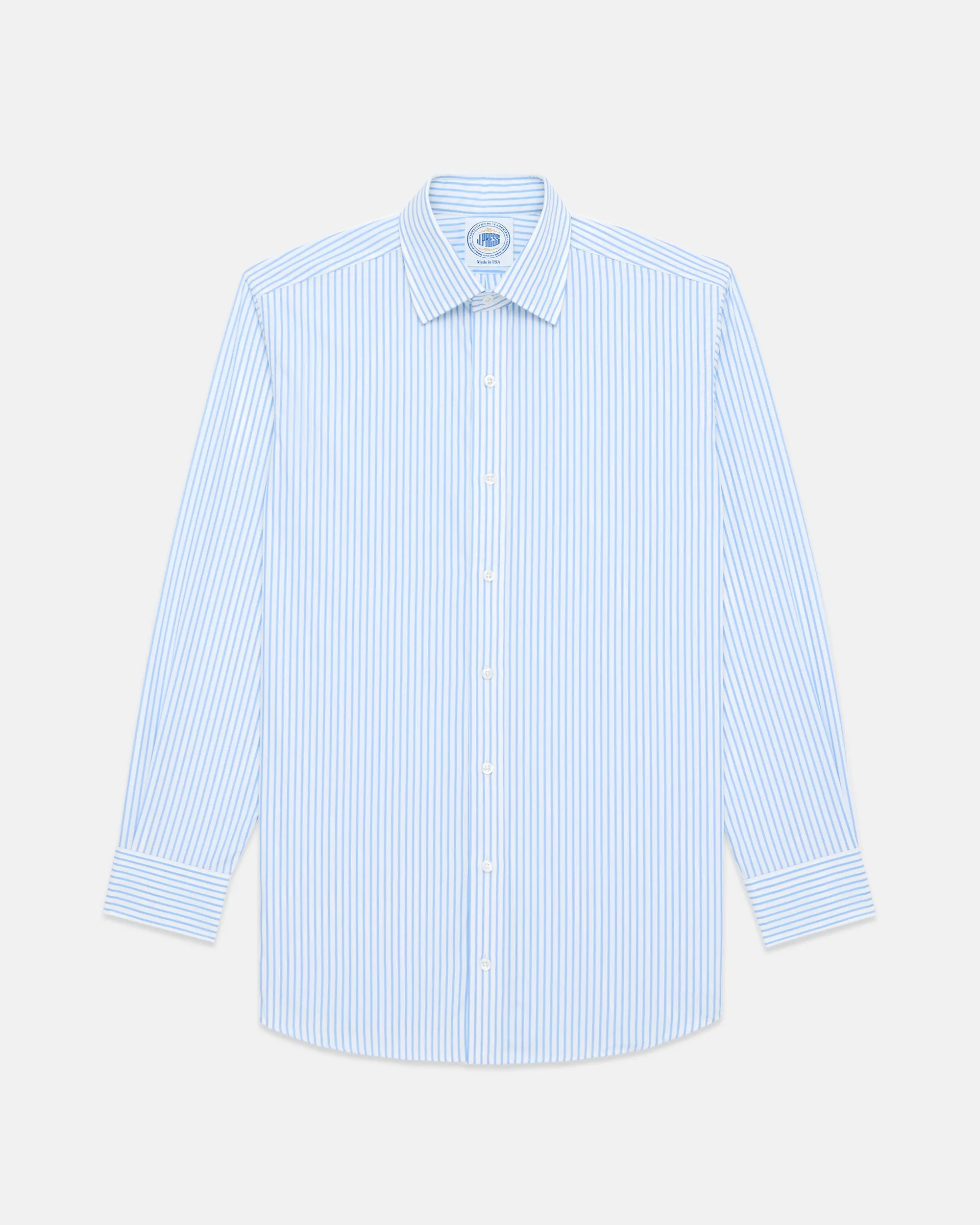 Made-in-USA Thomas Mason Light Blue Butcher Stripe Poplin Dress Shirt - Classic Fit sold by J. Press product image thumbnail 2