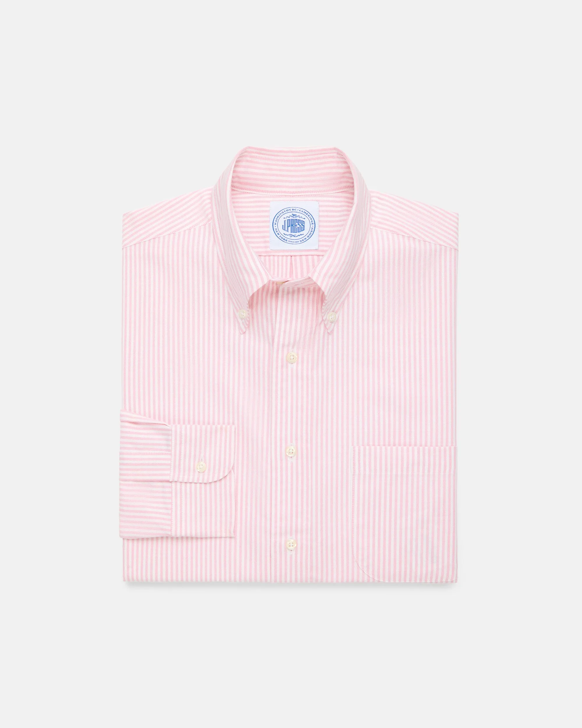 Made-in-USA Pink Candy Stripe Oxford Cloth Dress Shirt - Classic Fit sold by J. Press