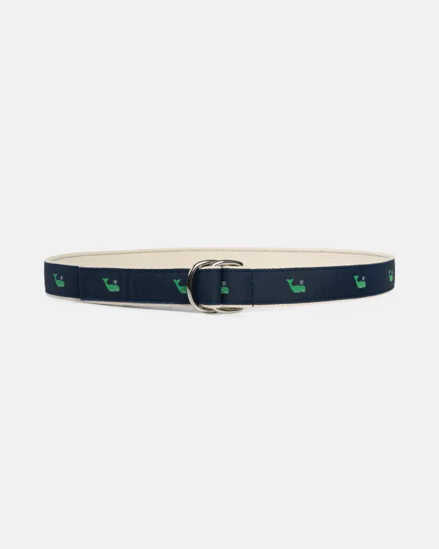 Made-in-USA Green Whales Motif D Ring Belt sold by J. Press