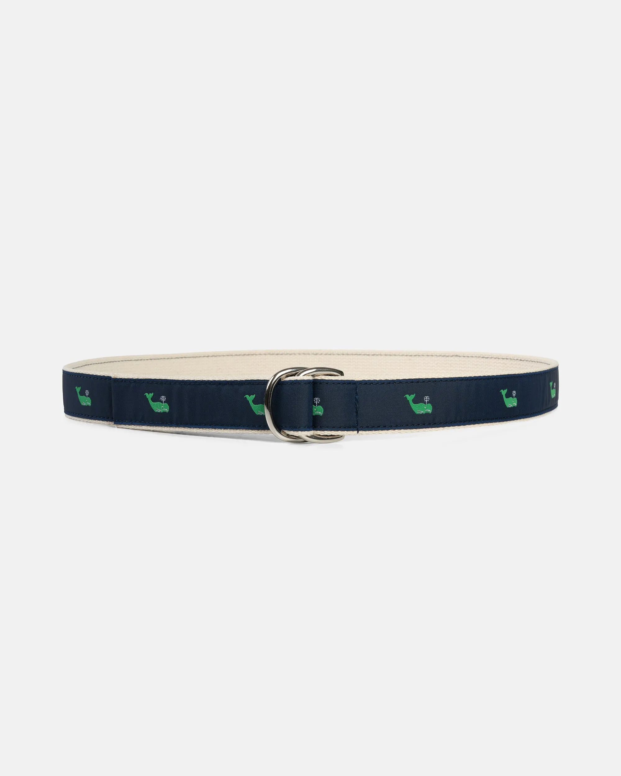 Made-in-USA Green Whales Motif D Ring Belt sold by J. Press