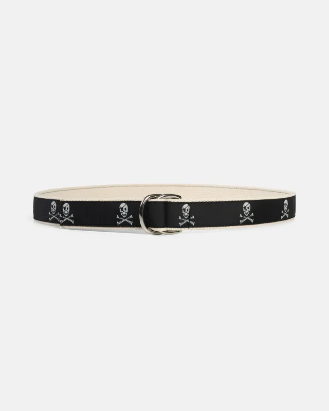 Made-in-USA Skull & Bones Motif D Ring Belt sold by J. Press