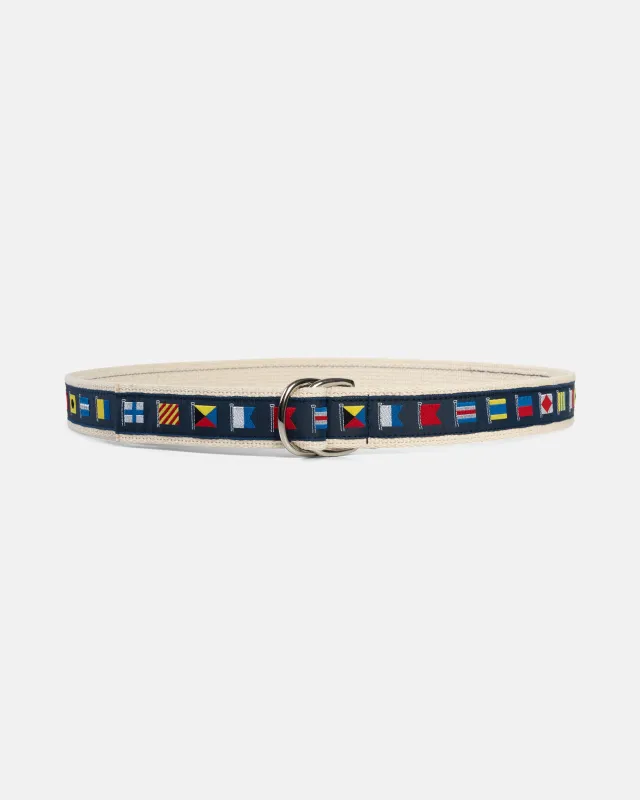 Made-in-USA Nautical Flags Motif D Ring Belt sold by J. Press