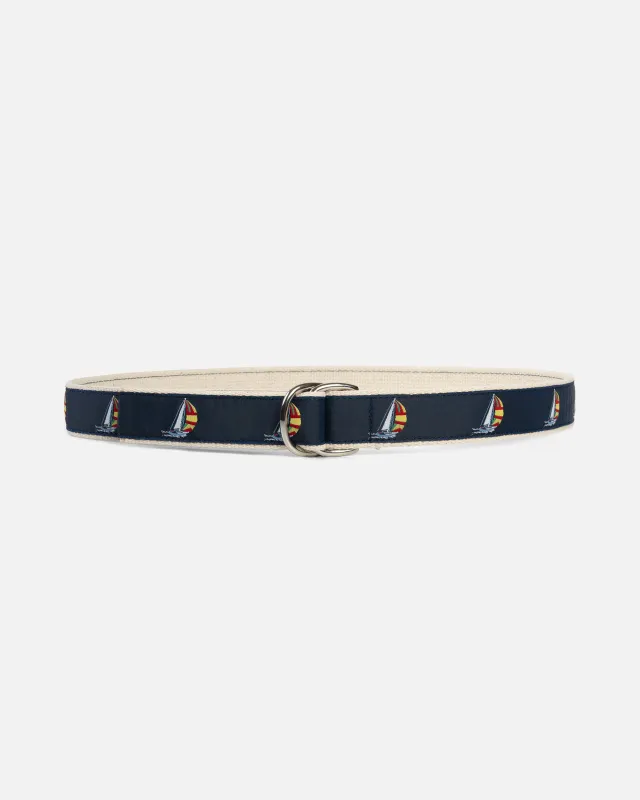 Made-in-USA Sailing Boats Motif D Ring Belt sold by J. Press