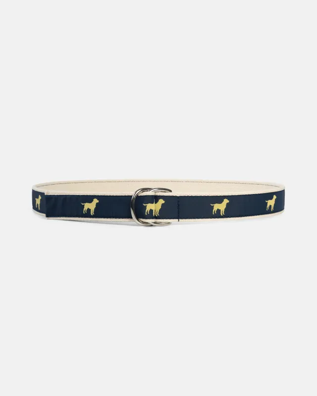 Made-in-USA Retrievers Motif D Ring Belt sold by J. Press