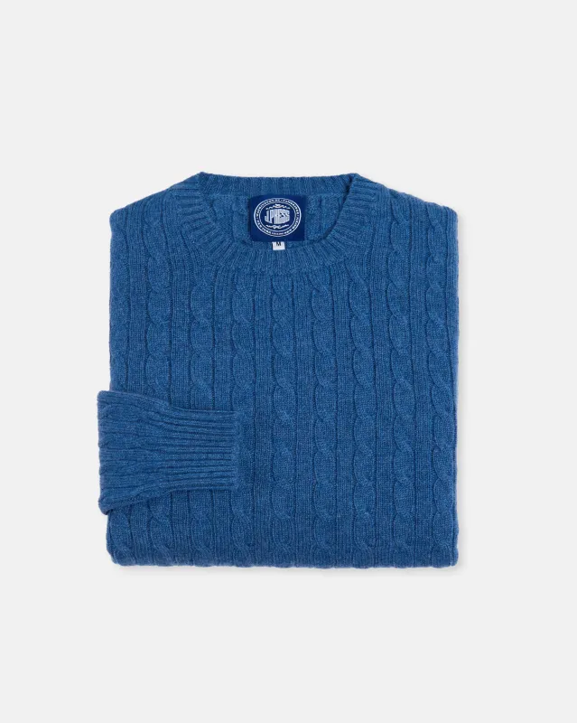 Made-in-Scotland Blue Cable Knit Cashmere Sweater sold by J. Press