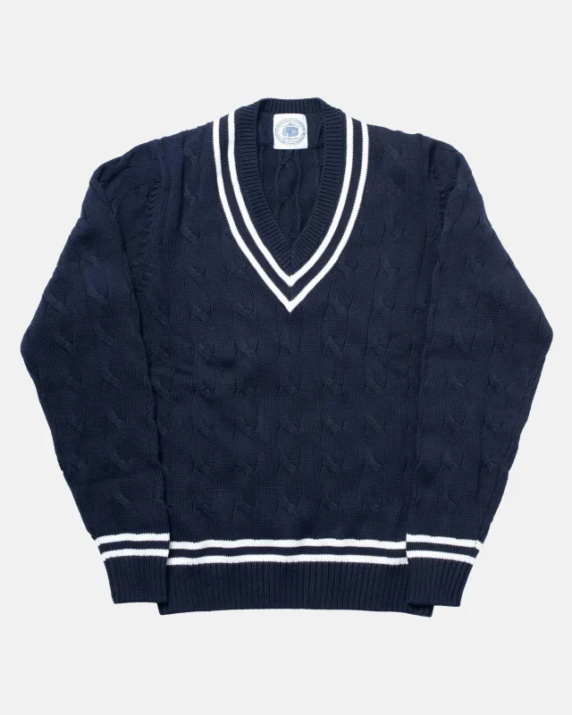 Navy Cotton Cable Knit Cricket Sweater sold by J. Press