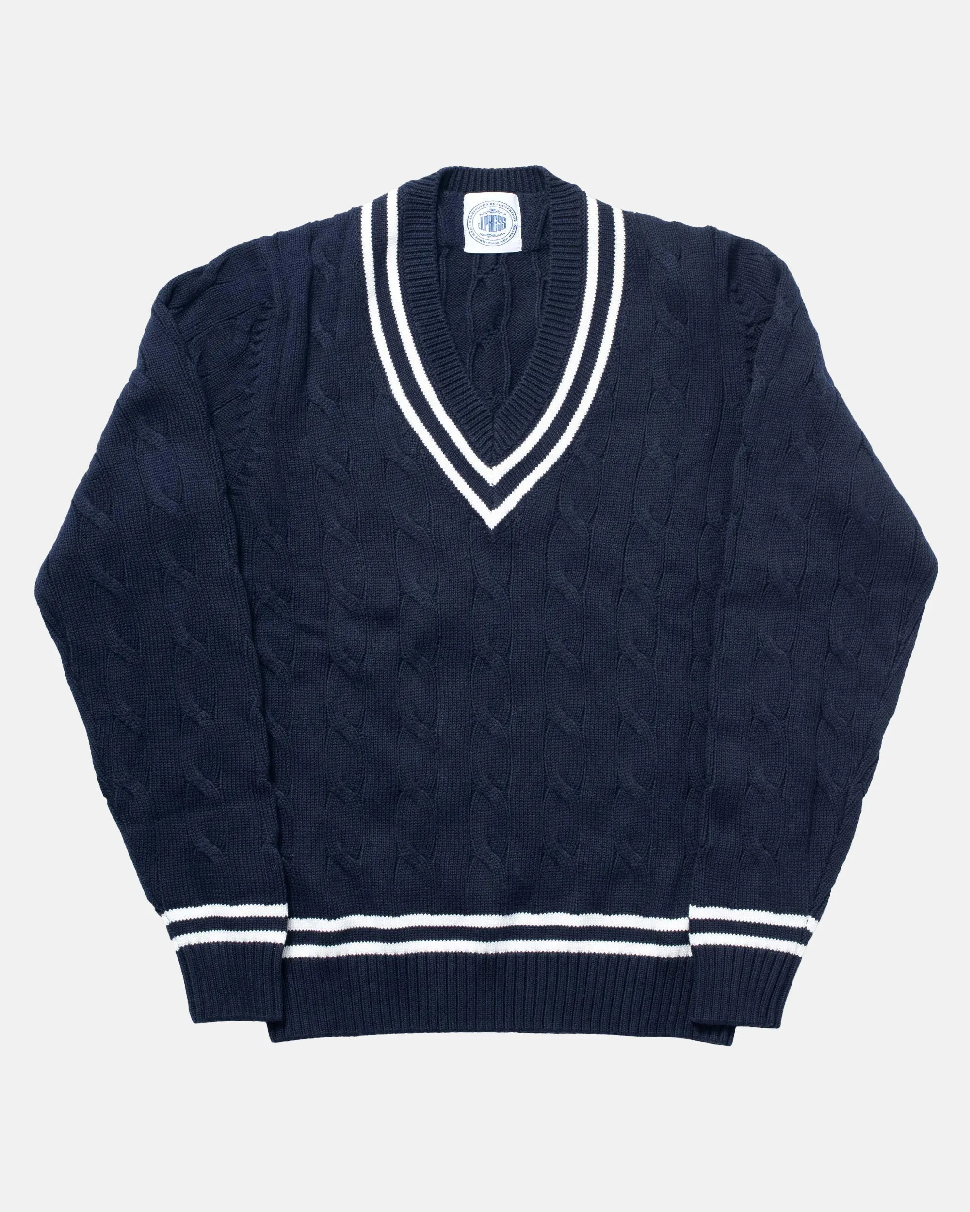 Navy Cotton Cable Knit Cricket Sweater sold by J. Press