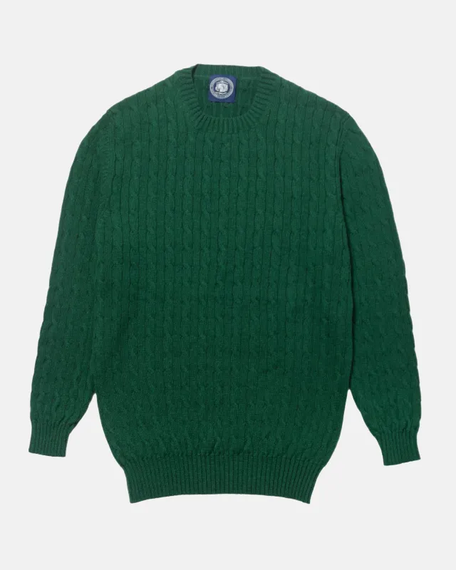 Made-in-Scotland Bottle Green Cable Knit Cashmere Sweater made by J. Press